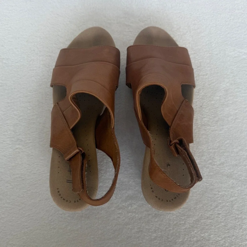 Clarks Collection Tan Cork Wedge Slingback Sandals, Ultimate Comfort sz 10 boho